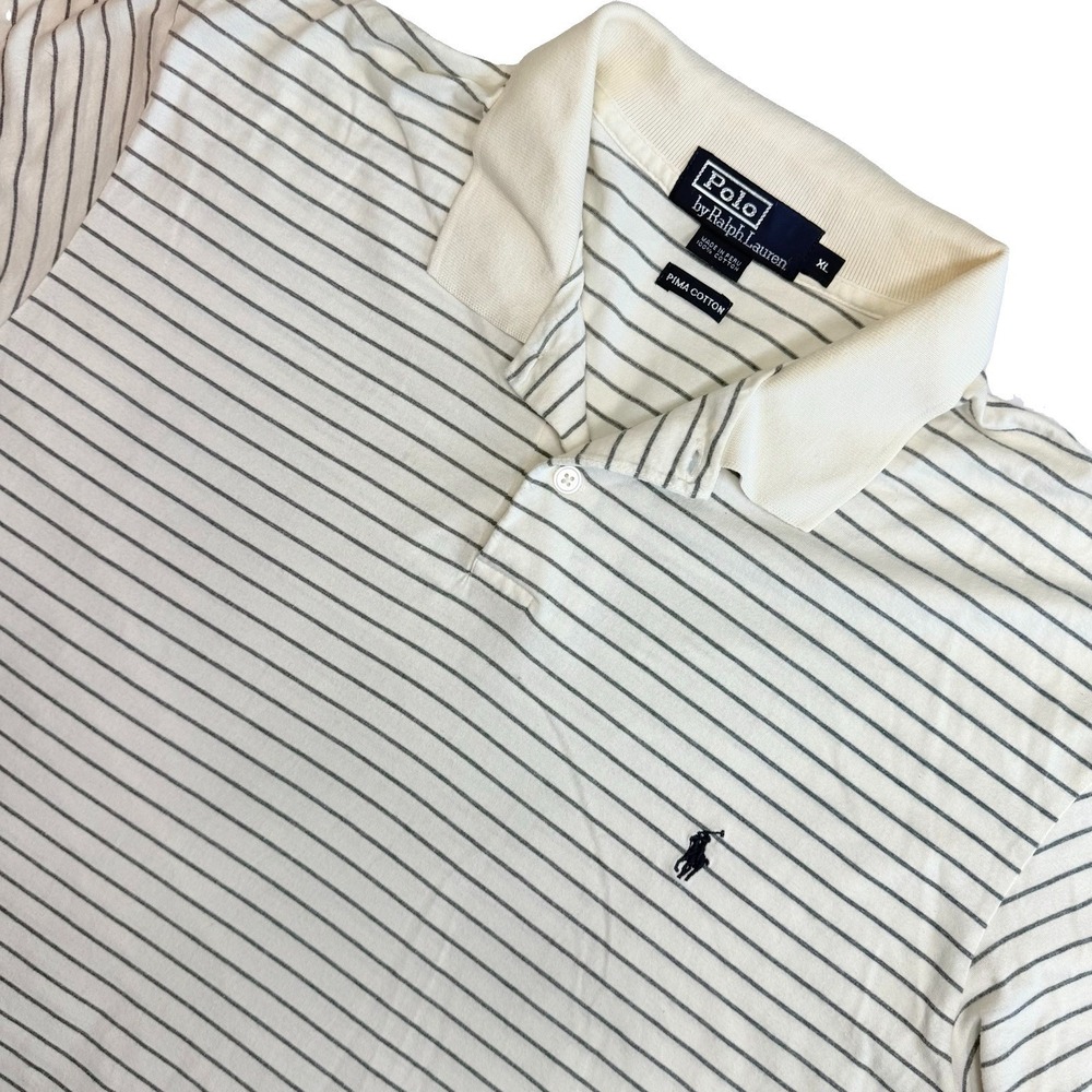 Polo Ralph Lauren Pima Cotton Stripe Polo Shirt Cream Gray XL Pony Logo